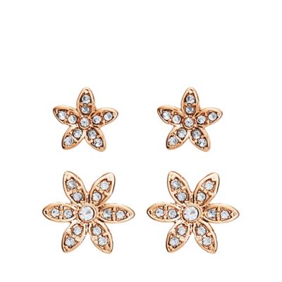 Rose gold tone crystal flower floater earrings